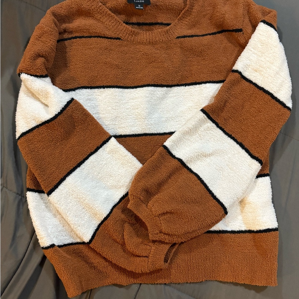 Lumiere Orange and White Striped Sweater- M